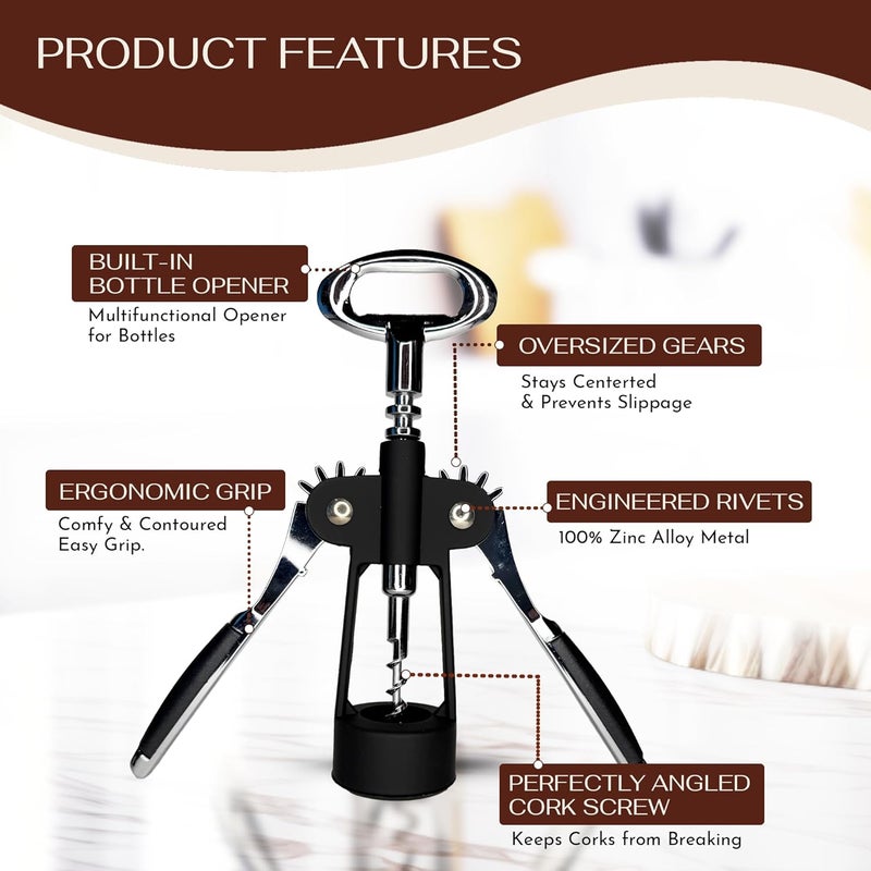 Wine Chic The Heavy Duty Winged Wine Opener, Durable Corkscrew Wine Opener in Elegant Gift Box, Easy to Use Wine Bottle Opener for Effortless Wine Opening - Image 3